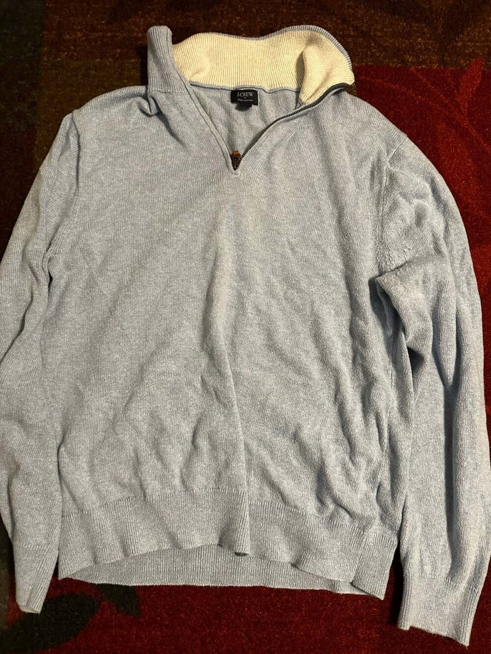 J. Crew 1/2 Zip Sweater Size M Blue Cotton Mock Neck Pullover